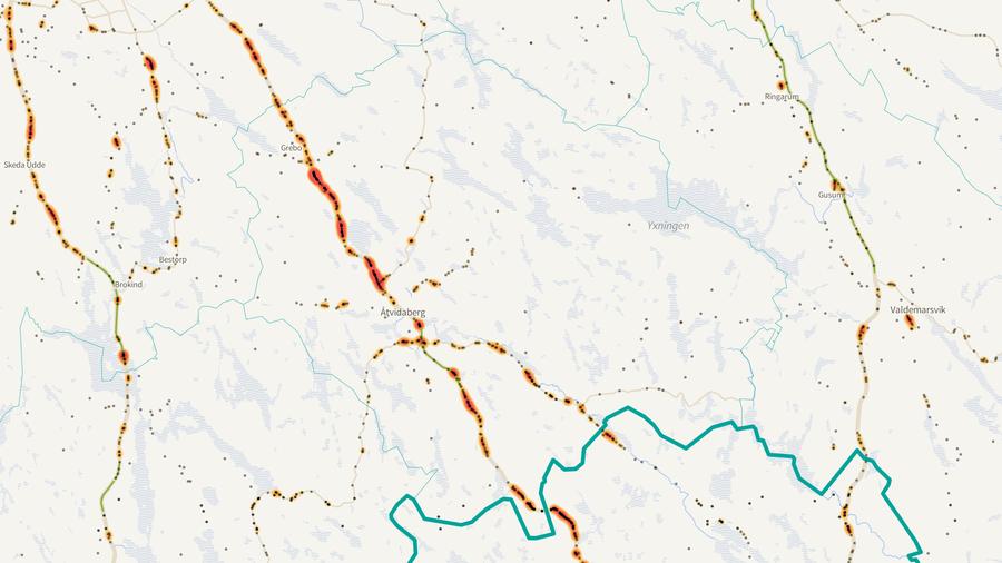 Viltolyckornas fördelning i Åtvidabergs kommun