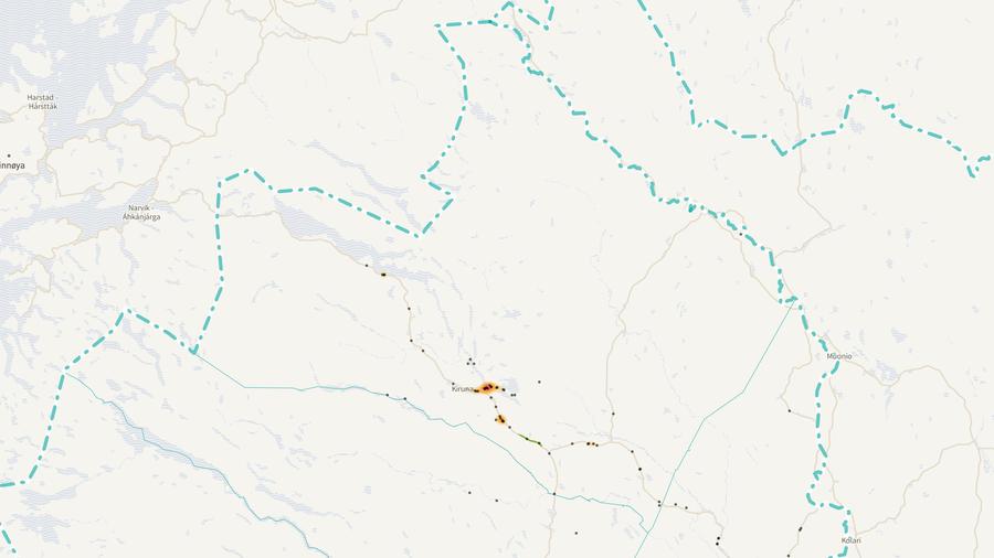 Viltolyckornas fördelning i Kiruna kommun