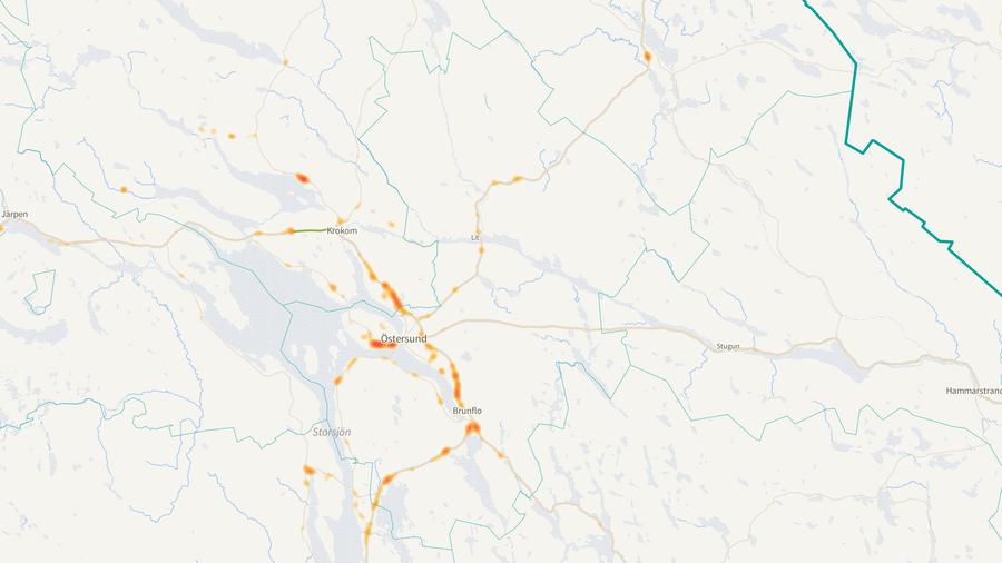 Viltolyckornas fördelning i Östersunds kommun