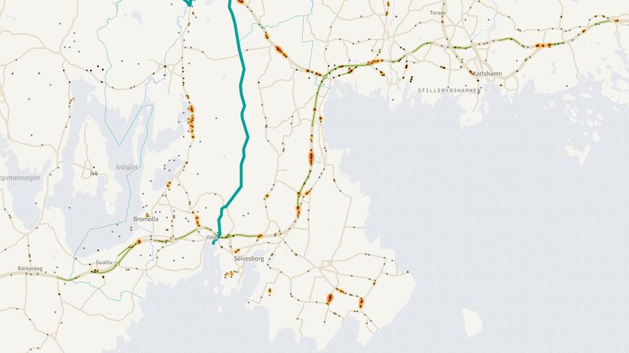 Viltolyckornas fördelning i Sölvesborgs kommun
