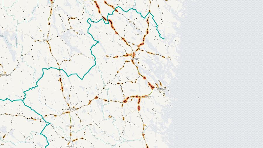 Viltolyckornas fördelning i Västerviks kommun