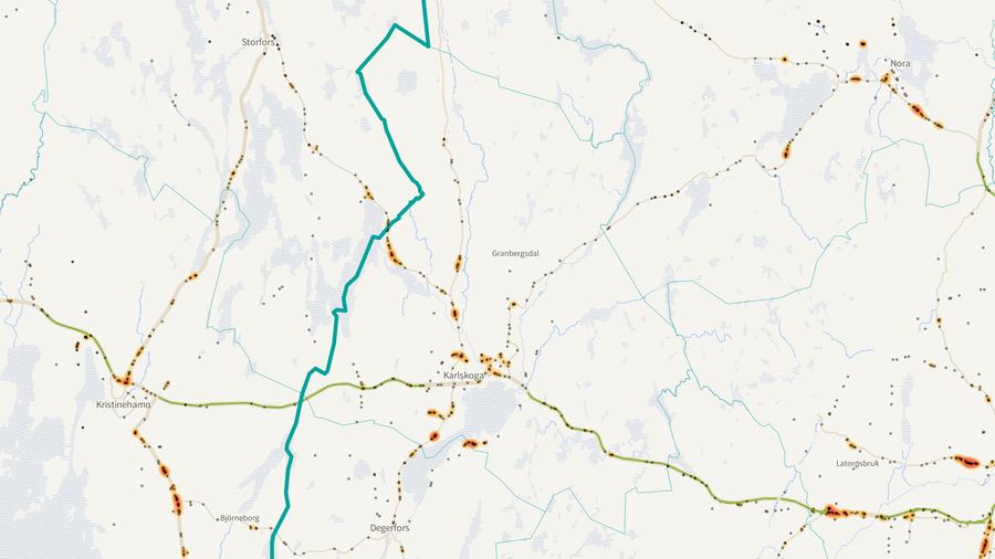 Viltolyckornas fördelning i Karlskoga kommun