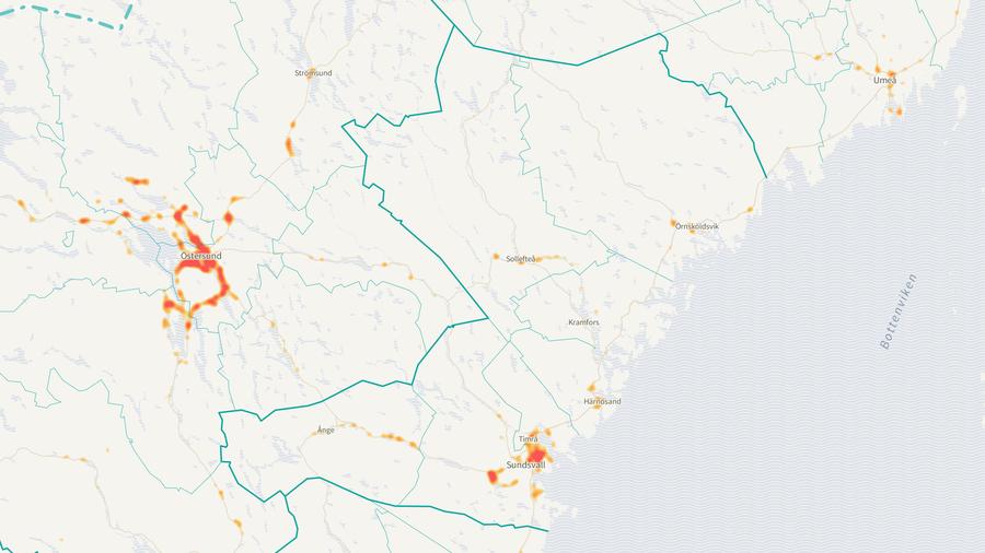 Viltolyckornas fördelning i Västernorrlands län