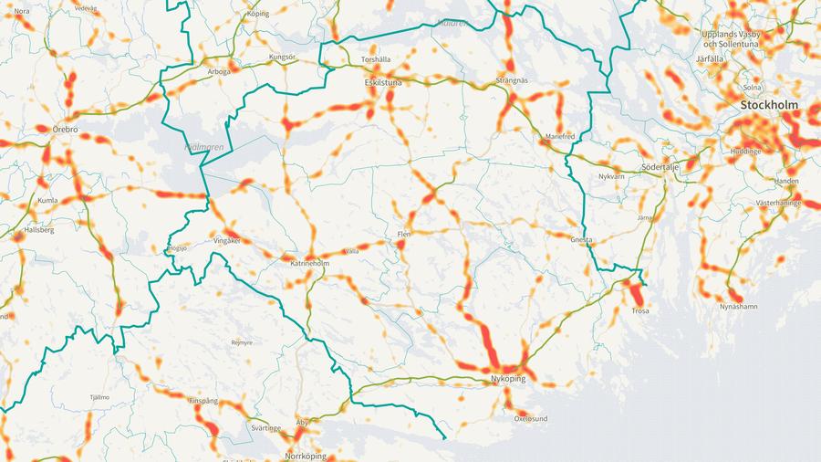 Viltolyckornas fördelning i Södermanlands län