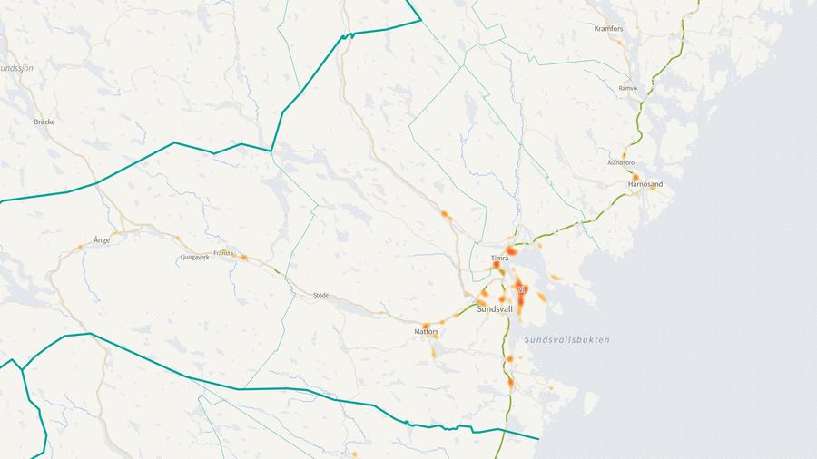 Viltolyckornas fördelning i Sundsvalls kommun