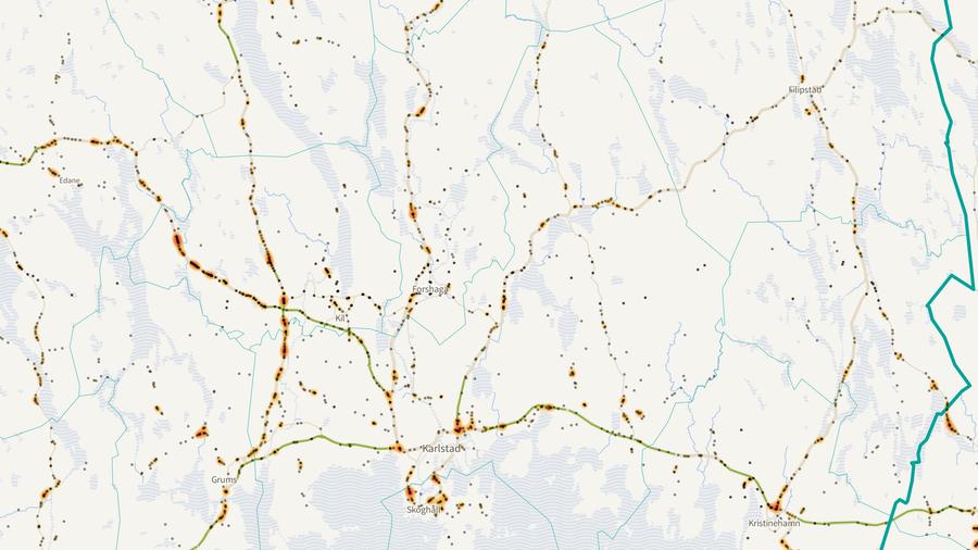 Viltolyckornas fördelning i Karlstads kommun