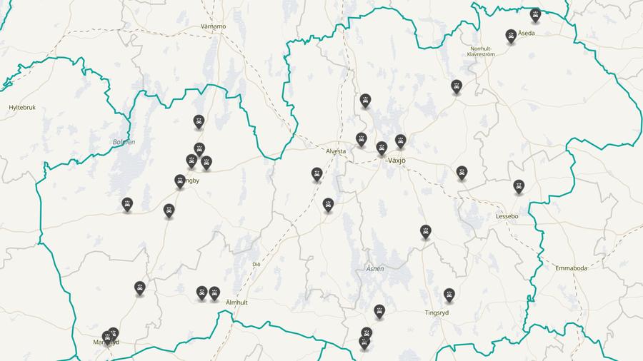 Punktkarta över olyckor i länet
