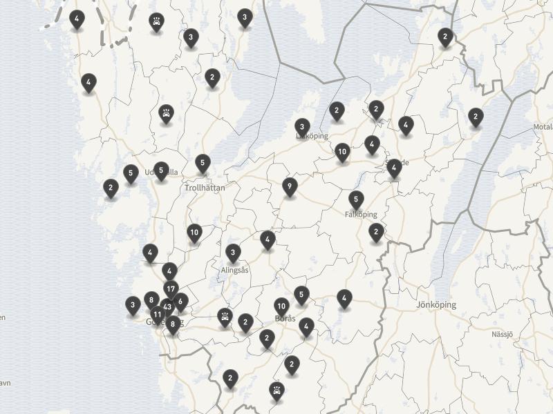 Punktkarta över olyckor i länet