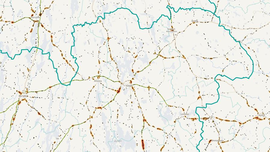 Viltolyckornas fördelning i Växjö kommun