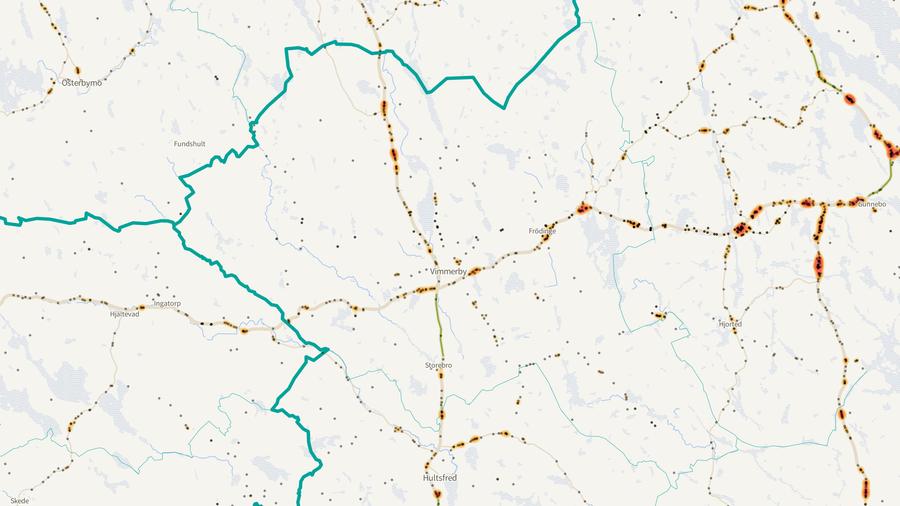 Viltolyckornas fördelning i Vimmerby kommun