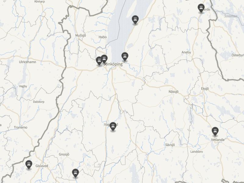 Punktkarta över olyckor i länet