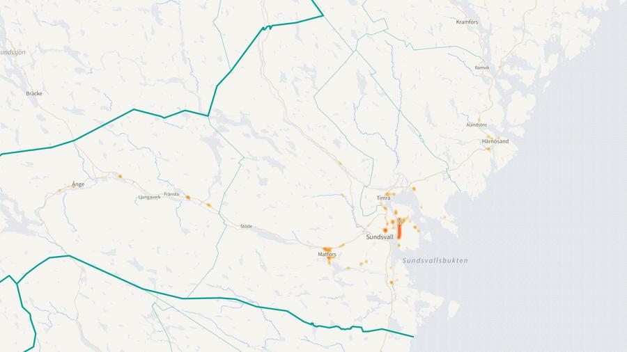 Viltolyckornas fördelning i Sundsvalls kommun