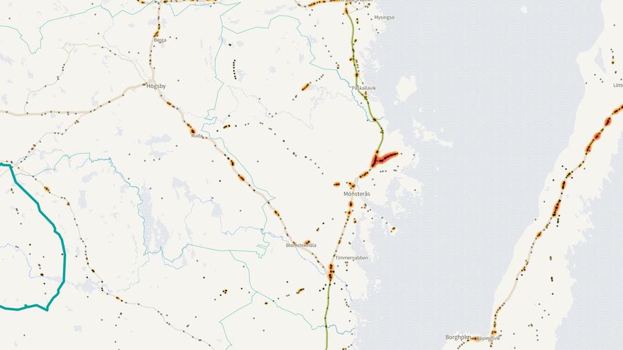 Viltolyckornas fördelning i Mönsterås kommun