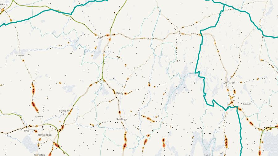 Viltolyckornas fördelning i Östra Göinge kommun