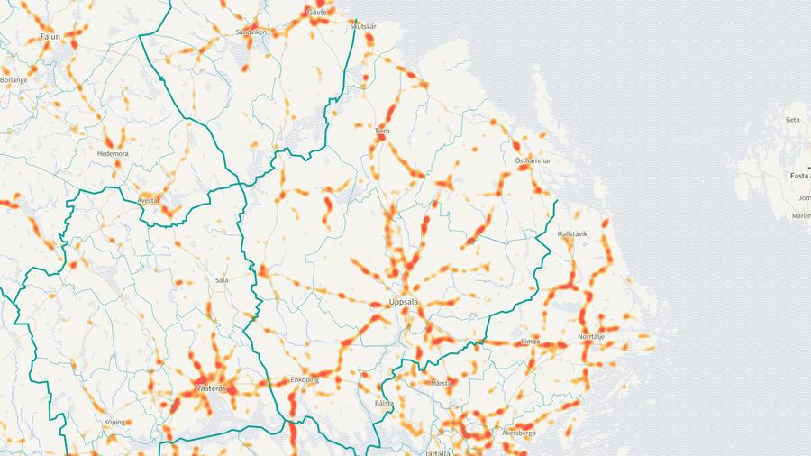 Viltolyckornas fördelning i Uppsala län