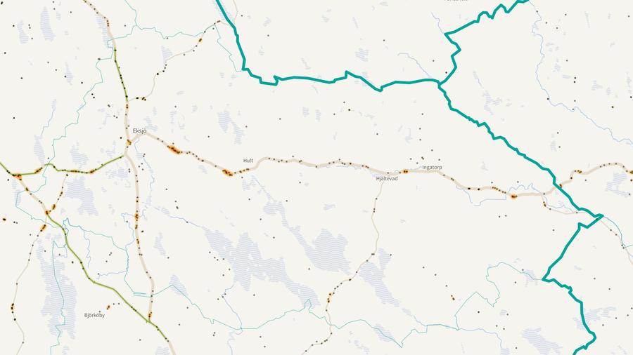 Viltolyckornas fördelning i Eksjö kommun