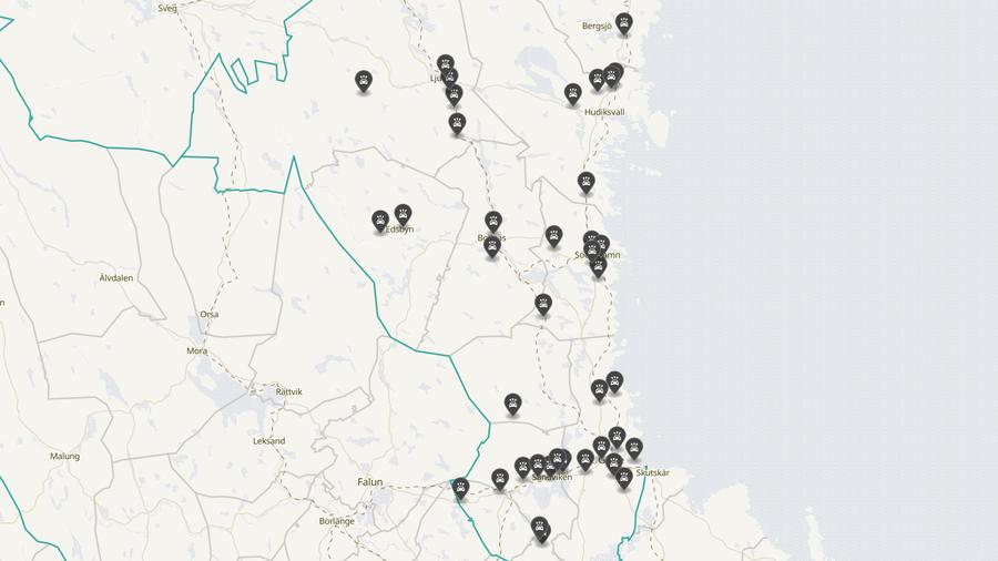 Punktkarta över olyckor i länet