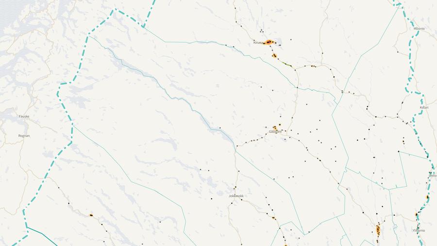 Viltolyckornas fördelning i Gällivare kommun