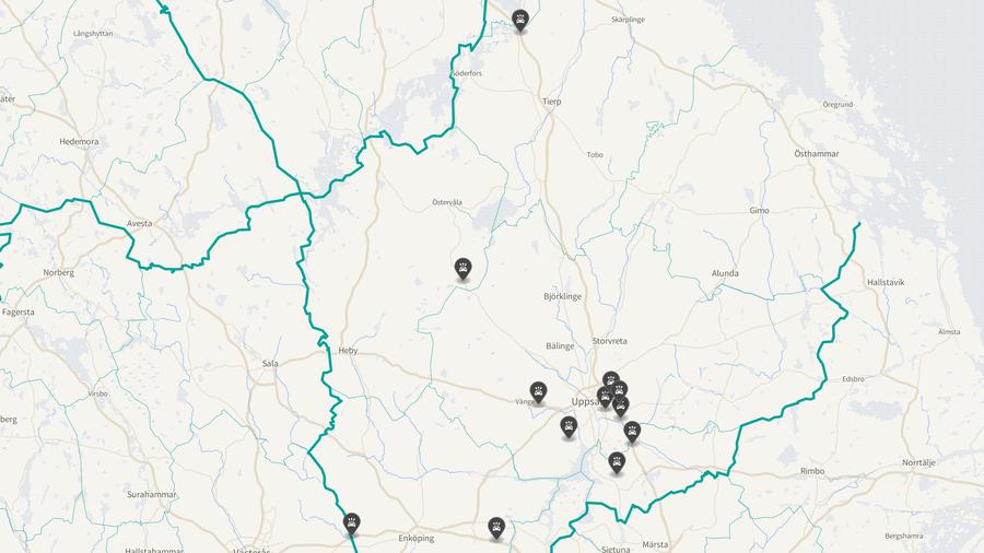 Punktkarta över olyckor i länet