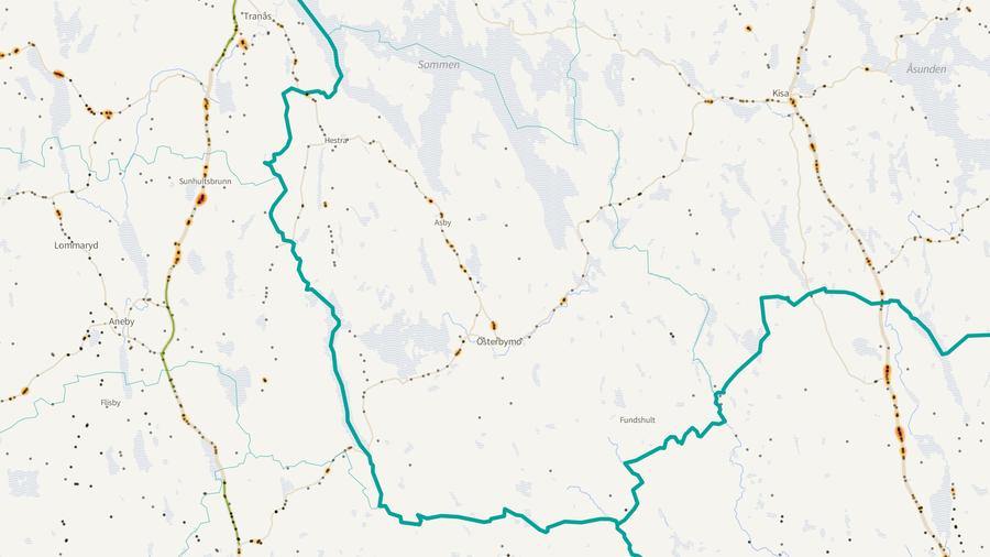 Viltolyckornas fördelning i Ydre kommun