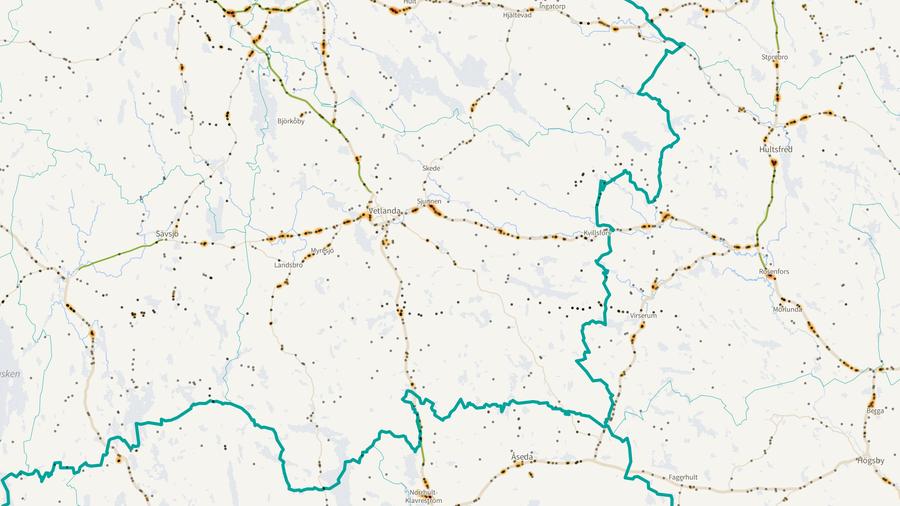 Viltolyckornas fördelning i Vetlanda kommun