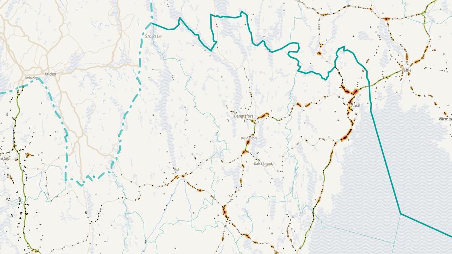 Viltolyckornas fördelning i Bengtsfors kommun