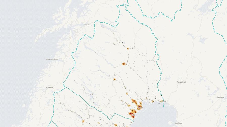 Viltolyckornas fördelning i Norrbottens län