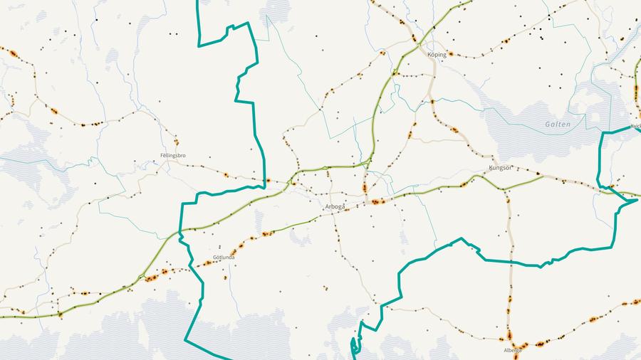 Viltolyckornas fördelning i Arboga kommun