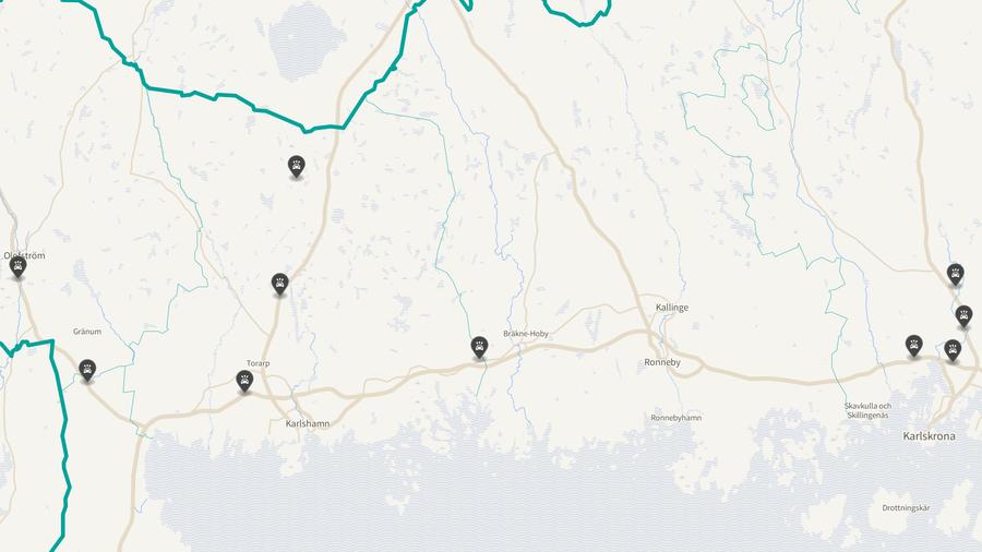 Punktkarta över olyckor i länet