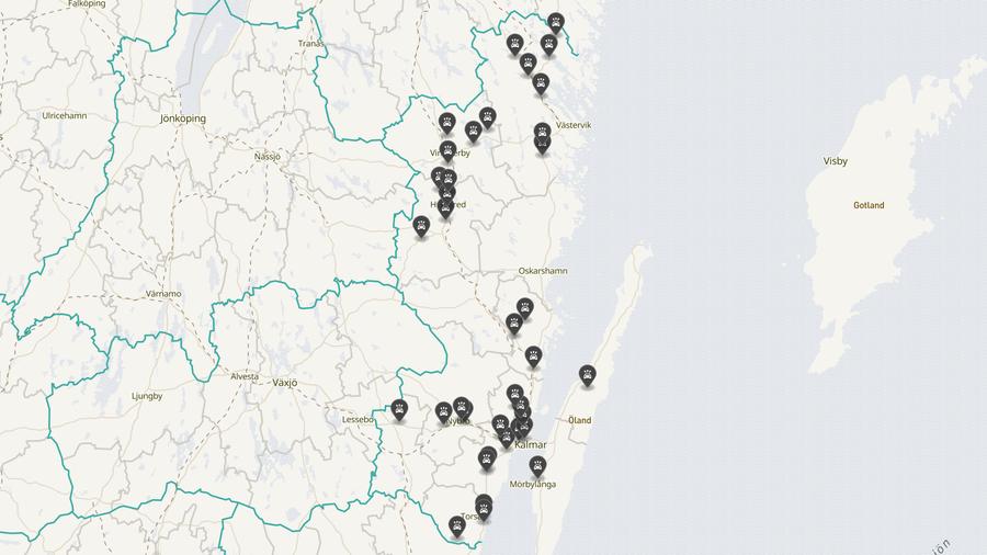 Punktkarta över olyckor i länet