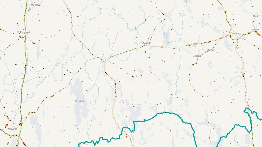 Viltolyckornas fördelning i Sävsjö kommun