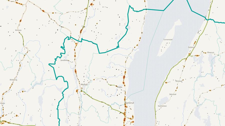 Viltolyckornas fördelning i Habo kommun