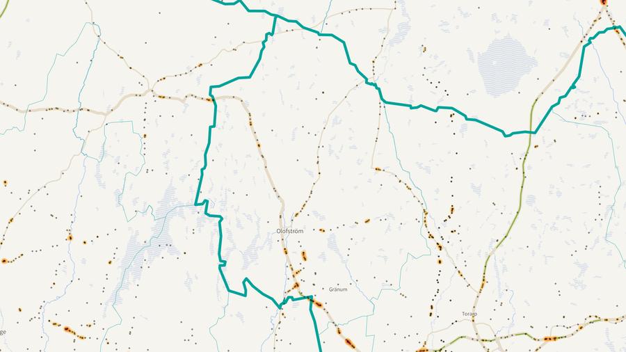 Viltolyckornas fördelning i Olofströms kommun