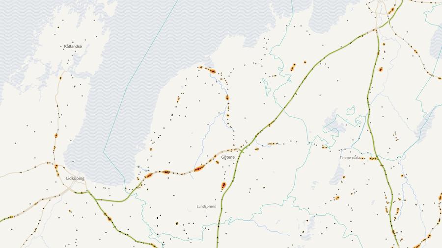 Viltolyckornas fördelning i Götene kommun