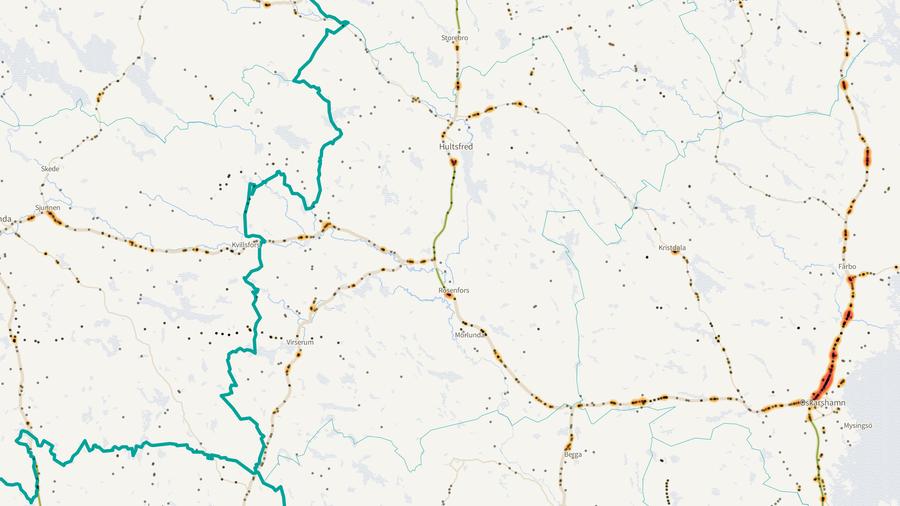 Viltolyckornas fördelning i Hultsfreds kommun