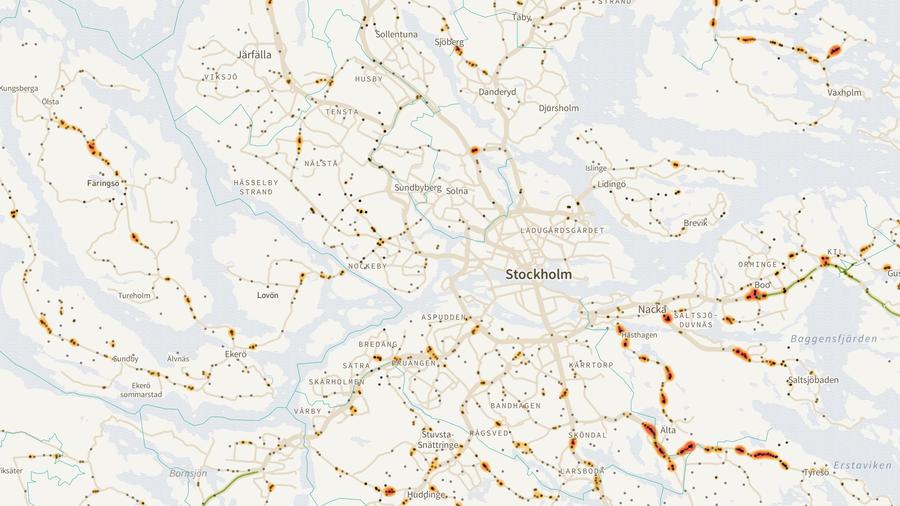 Viltolyckornas fördelning i Stockholms kommun