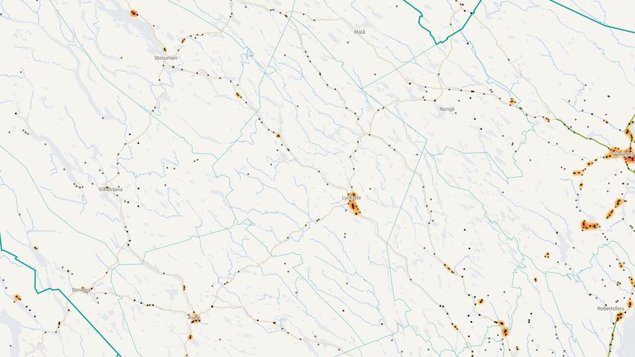 Viltolyckornas fördelning i Lycksele kommun