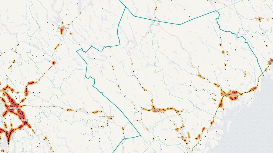 Viltolyckornas fördelning i Sollefteå kommun