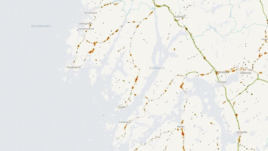 Viltolyckornas fördelning i Lysekils kommun