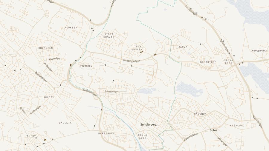 Viltolyckornas fördelning i Sundbybergs kommun