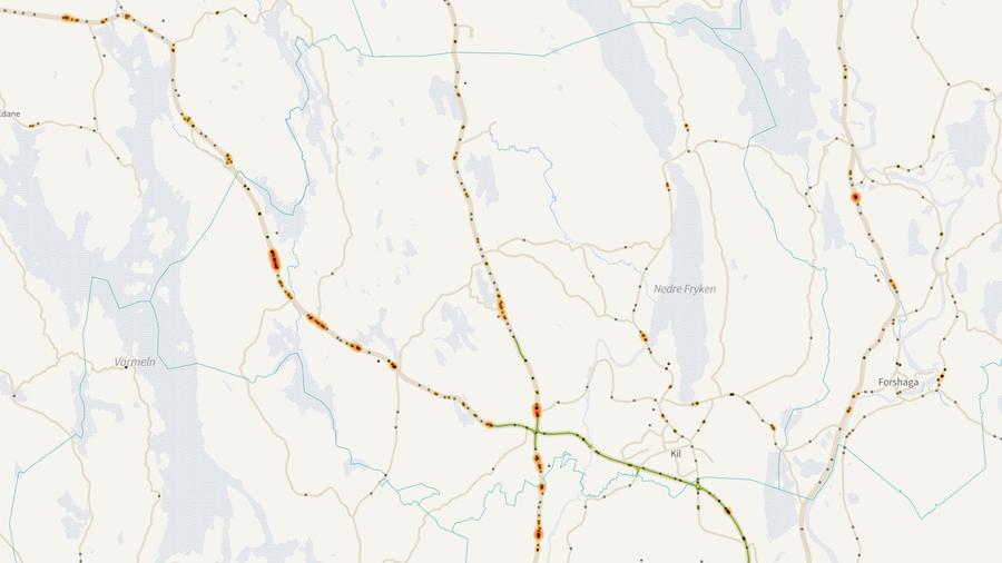 Viltolyckornas fördelning i Kils kommun
