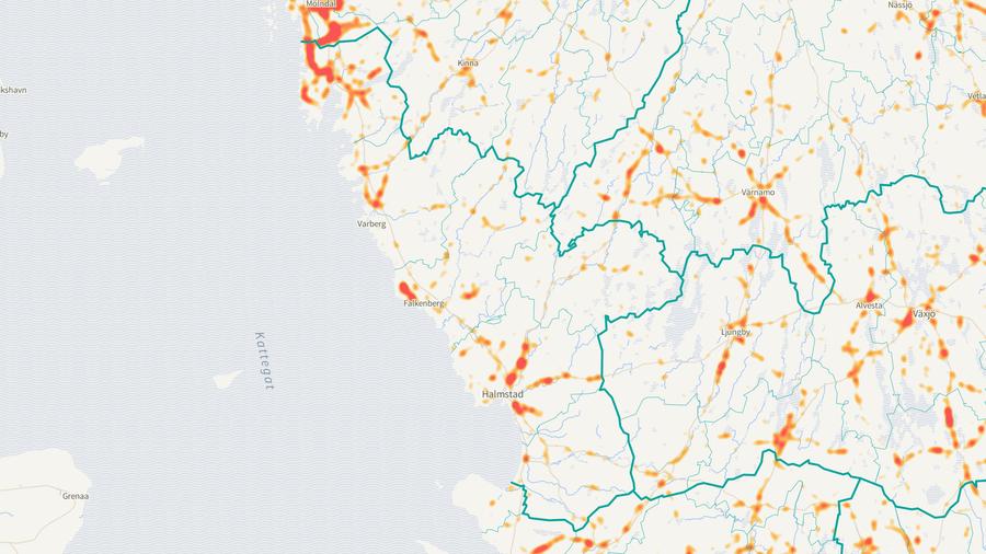 Viltolyckornas fördelning i Hallands län