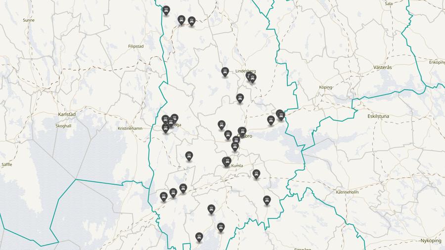 Punktkarta över olyckor i länet