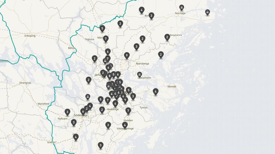 Punktkarta över olyckor i länet