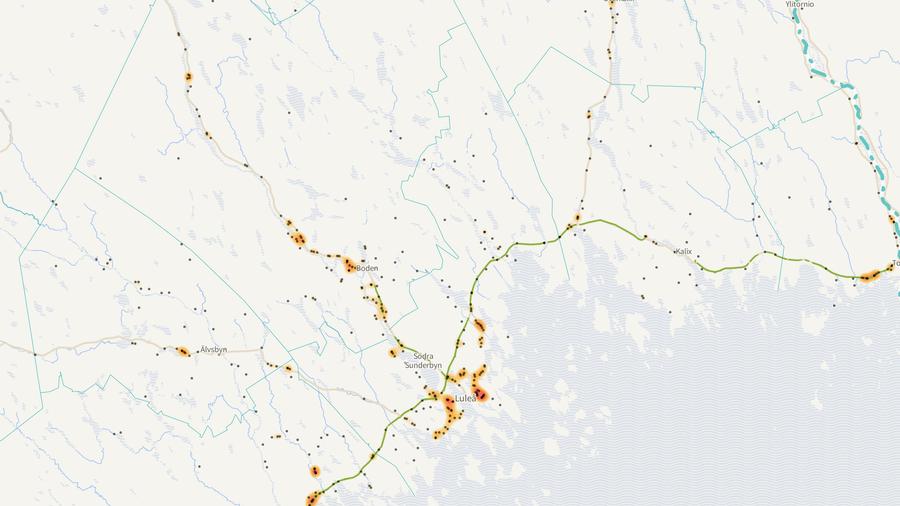 Viltolyckornas fördelning i Luleå kommun