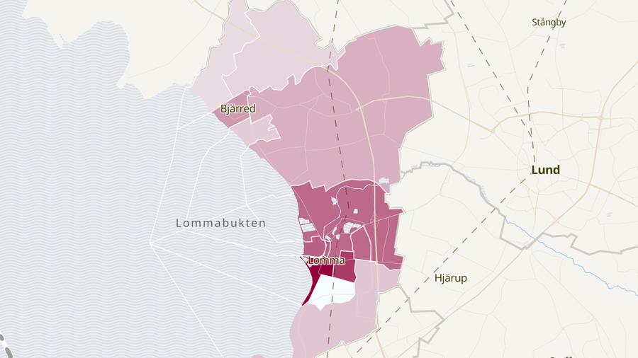 Karta över cykelstölder i Lomma kommun