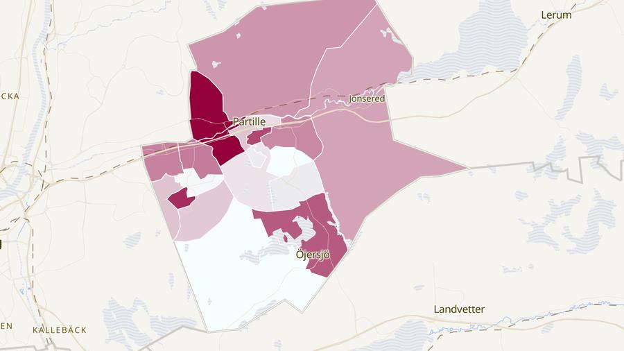 Karta över cykelstölder i Partille kommun