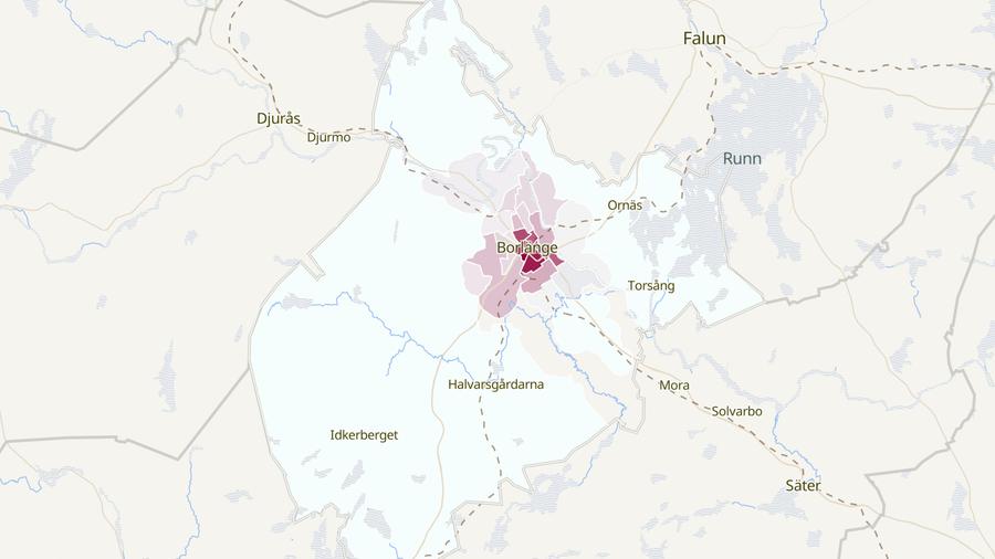 Karta över cykelstölder i Borlänge kommun