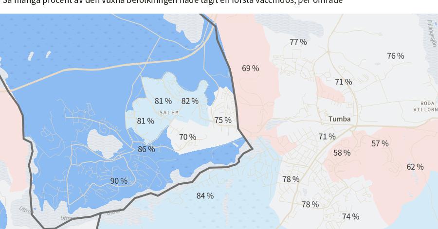 Karta över vaccintäckning i Tumba