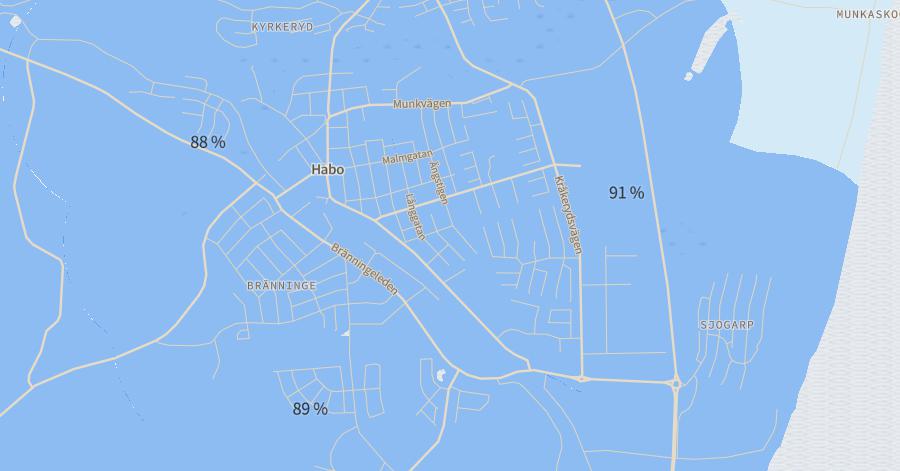 Karta över vaccintäckning i Habo